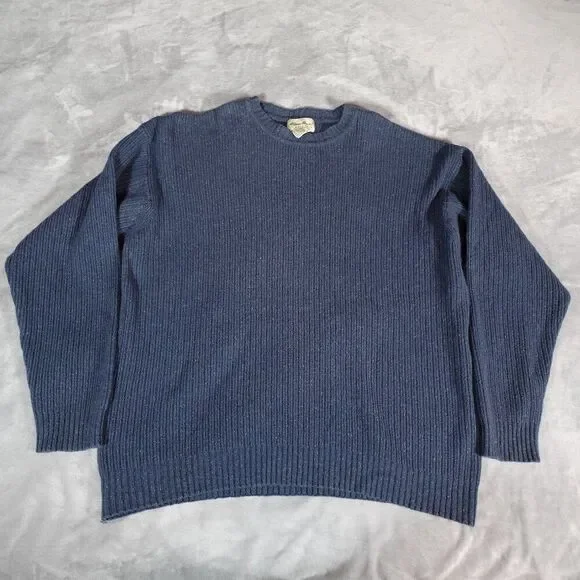 Eddie Bauer Wool Blend Knit Sweater Mens 2XL Tall Grandpa Style Teal Blue - Picture 1 of 7